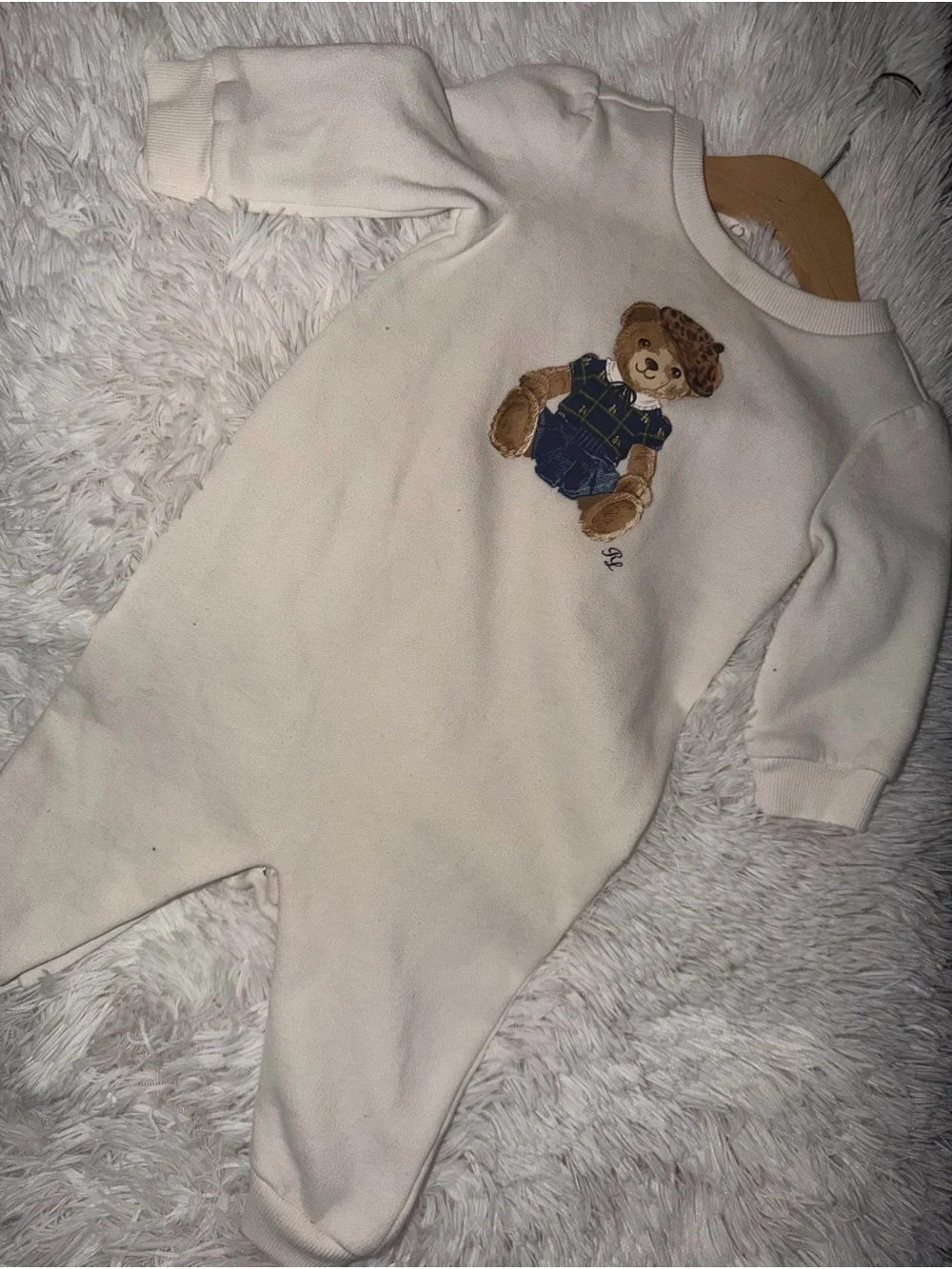 Ralph Lauren Baby Girls Polo Bear Fleece Graphic Coveralls